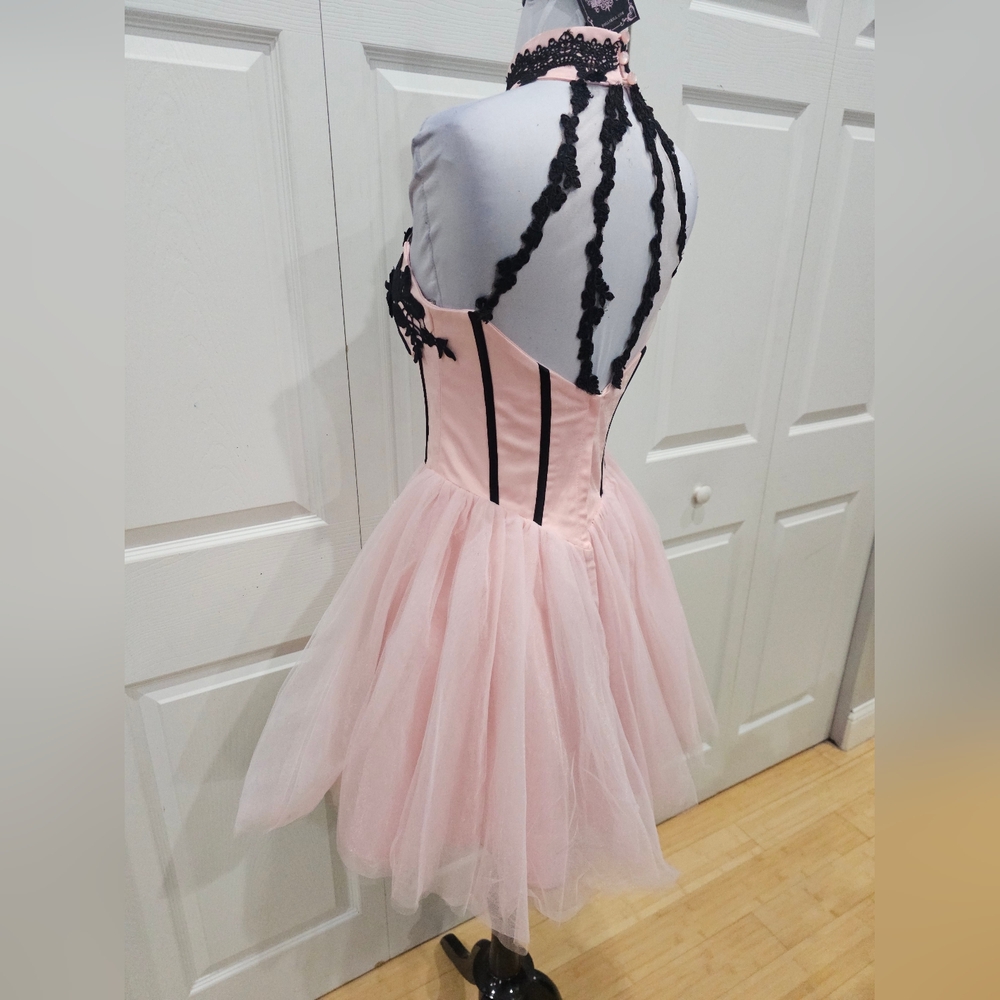 Dolls Kill Unholy Pastel Goth Pink Black Lace The Night Of Corset Tutu Dress S - Picture 4 of 12